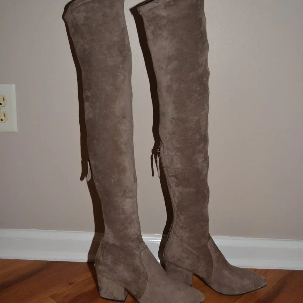 Vero Cuoio Soft Suede leather Taupe Gray Over the knee Thigh high Boots 250/8
